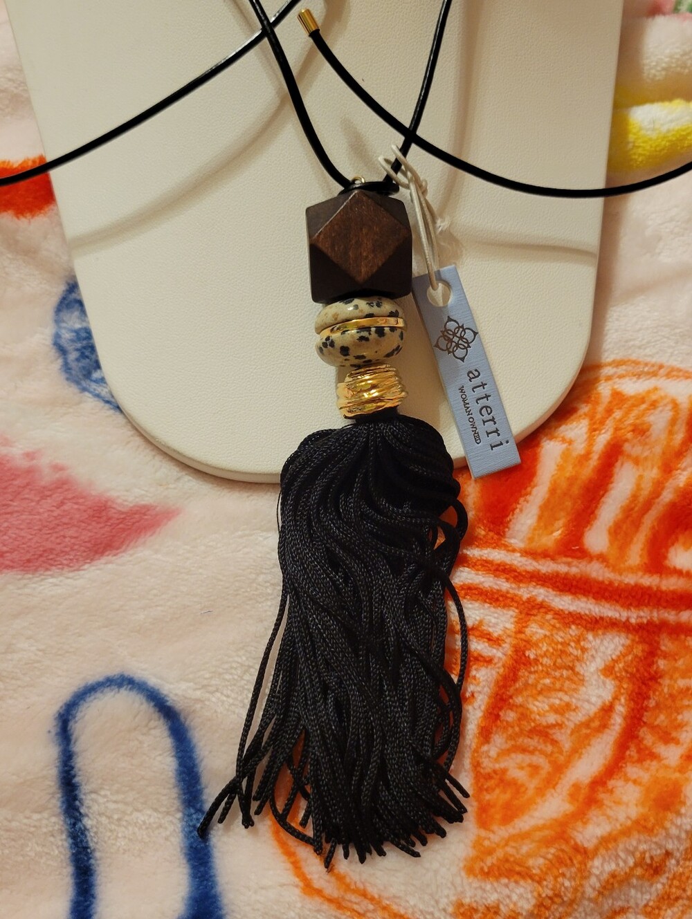 Attwrri Black Leather Cord Necklace with Semi Precious Stones